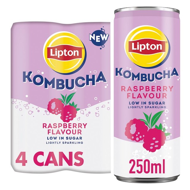 Lipton Raspberry Kombucha soft drink 4 x 250ml, UK version
