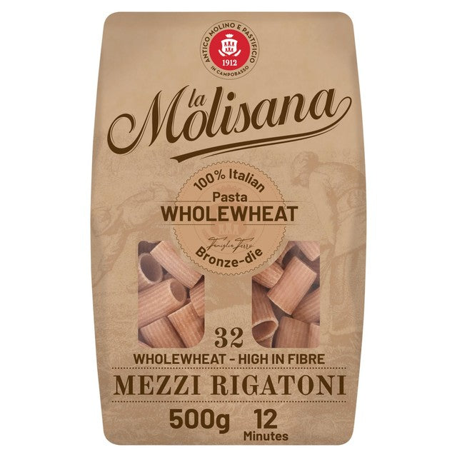 La Molisana wholewheat Mezzi Half Rigatoni pasta 500g, UK version