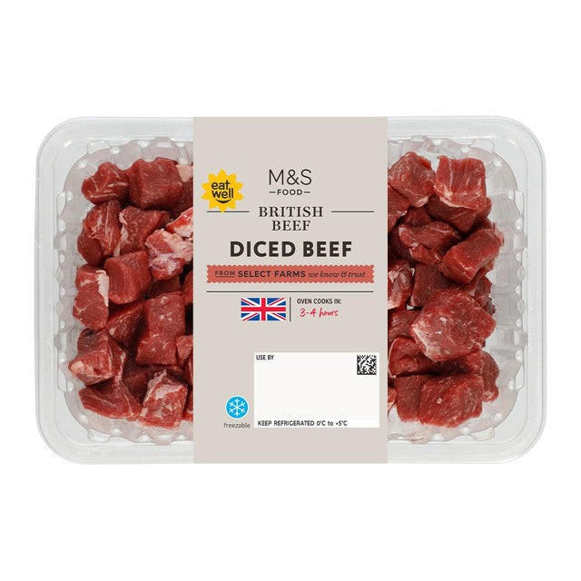 M&S diced beef steak 750g, imported from the UK