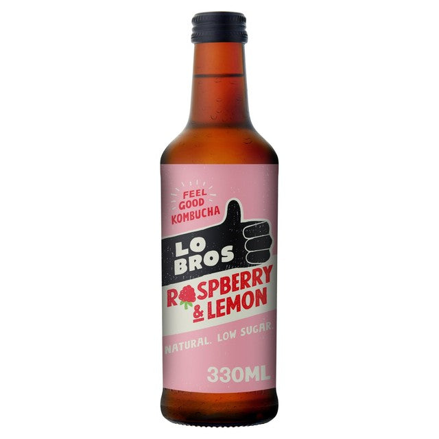 Lo Bros kombucha raspberry and lemon low sugar 330ml, UK version