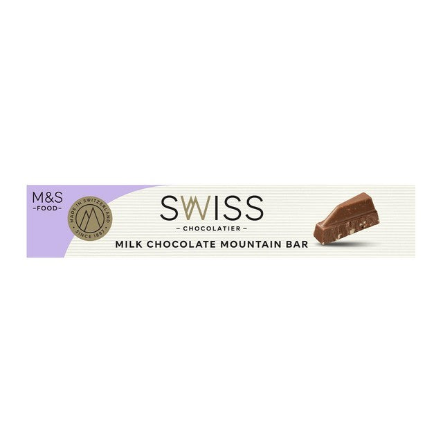M&S Swiss milk chocolate bar with honey and almond nougat 100g, imported from the UK