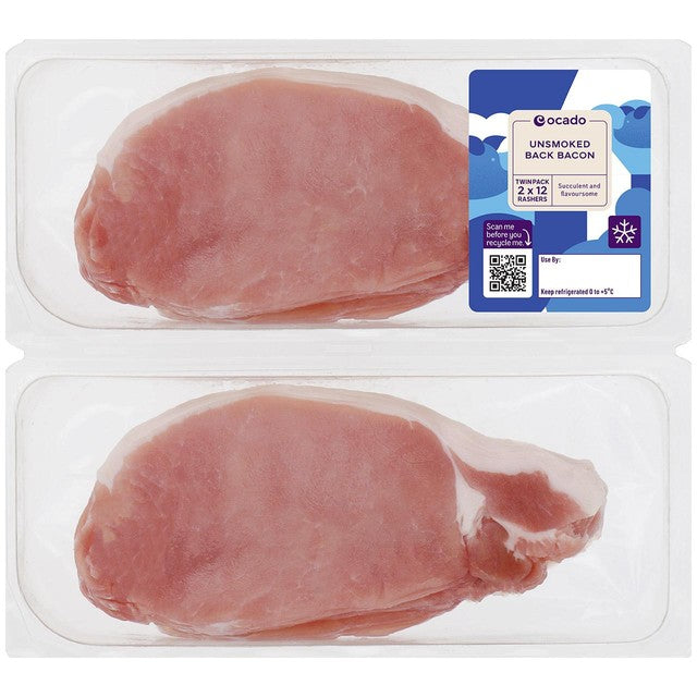 Ocado unsmoked back bacon 720g twin pack, imported from the UK