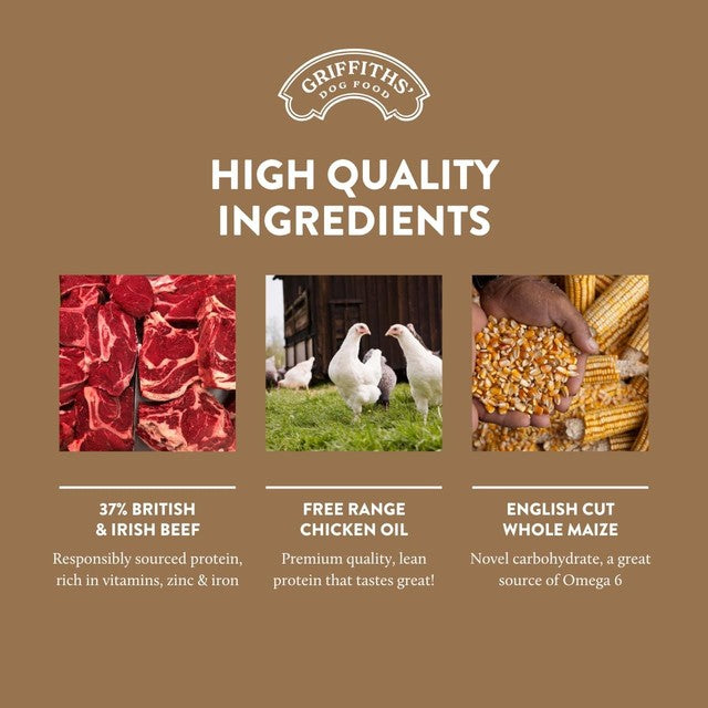 Griffiths original beef dry dog food 15kg, UK version