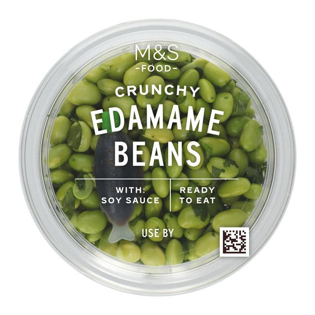 M&S crunchy edamame beans with soy sauce 154g, imported from the UK