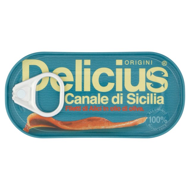 Delicius Strait of Sicily anchovy fillets in olive oil 28g - British product