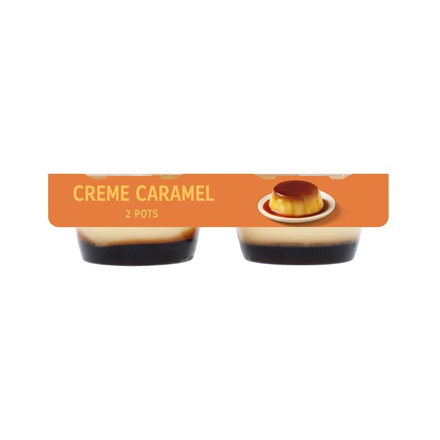 M&S creme caramel dessert with vanilla custard, imported from the UK