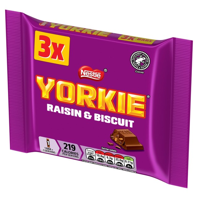 Yorkie Raisin & Biscuit chocolate bar multipack 3 x 44g (British brand)