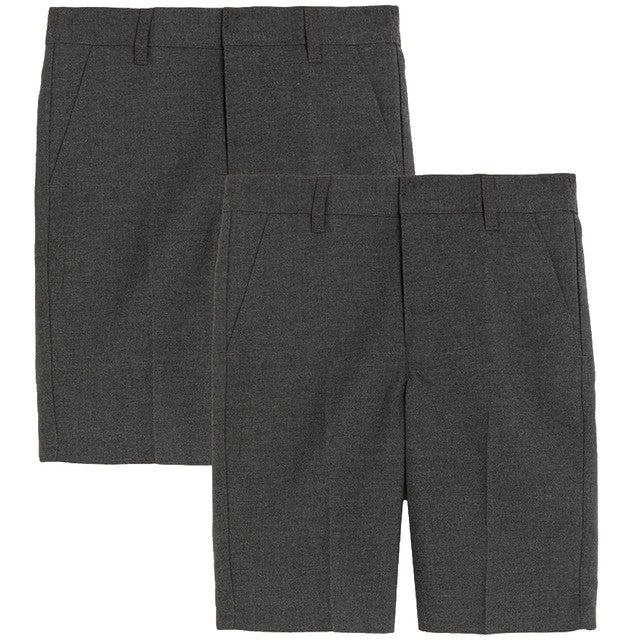 M&S Boys Slim Leg School Shorts Grey 2 Pack 13-14 Years, imported from the UK