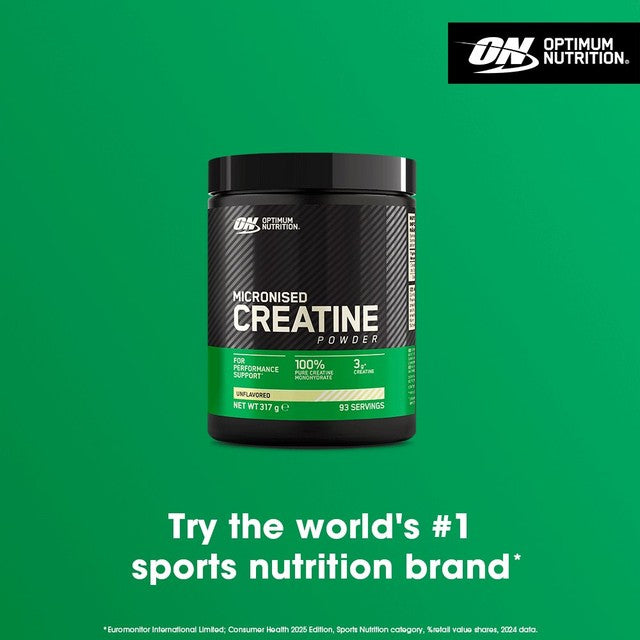 Optimum Nutrition creatine powder unflavoured 317g, imported from the UK