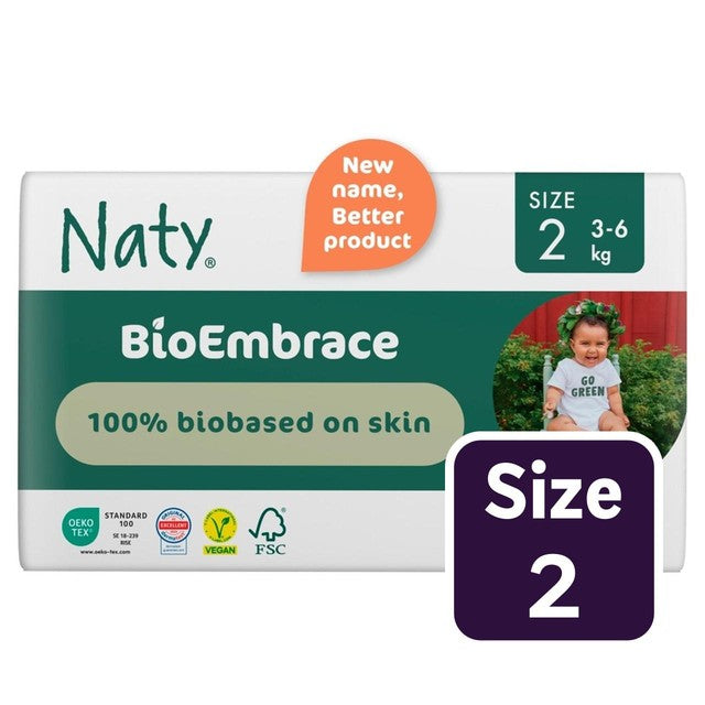Naty BioEmbrace nappies Size 2 (3-6kg), imported from the UK