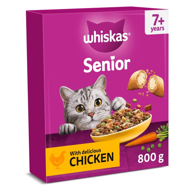 Whiskas 7+ senior dry cat food with chicken 800g (British brand)