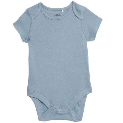 M&S Pure Cotton Bodysuits Blue Mix Baby Bodysuits 5 Pack 6-9 Months