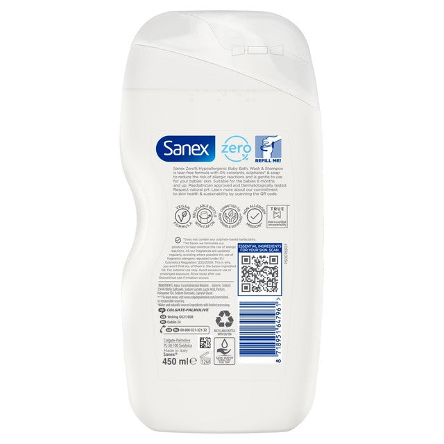 Sanex Zero% Nourishing Baby Bath Foam & Shampoo 450ml (British brand)