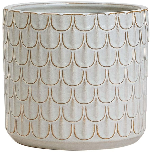 M&S medium white ceramic planter with scalloped texture, imported from the UK