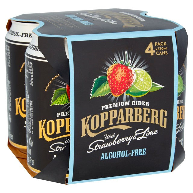 Kopparberg alcohol-free strawberry & lime fruit cider cans 4 x 330ml, UK version