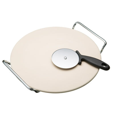 World of Flavours 32cm Pizza Stone Set with Stand and Cutter