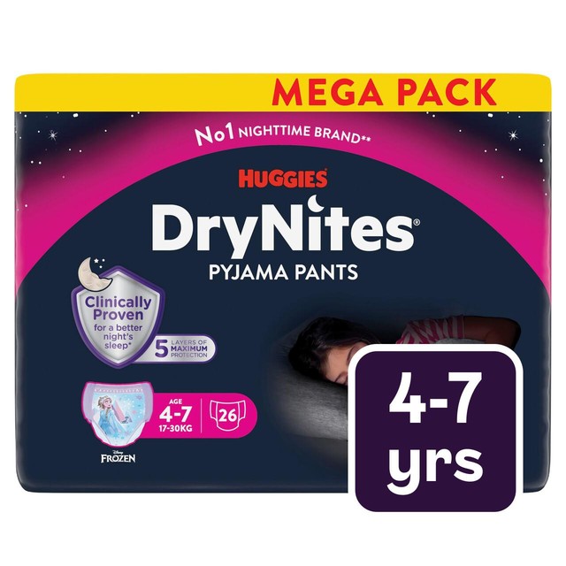 Huggies DryNites girls nighttime pants 4-7yrs mega pack - British product