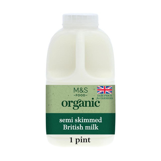 M&S organic semi skimmed milk 568ml, imported from the UK