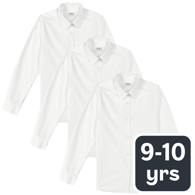 M&S girls' slim fit easy to iron blouse white size 9-10 years, imported from the UK