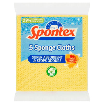 Spontex Sponge Cloths Assorted Colours Household Cleaning Cloths 5 Pack