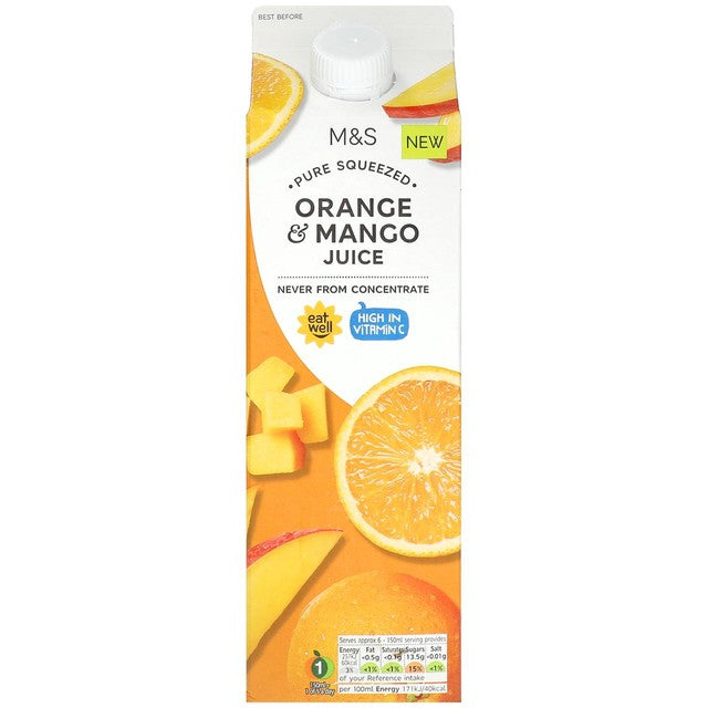 M&S orange mango juice carton 1L, imported from the UK