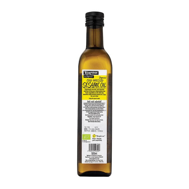 Realfoods by Organico organic virgin sesame oil 500ml, imported from the UK
