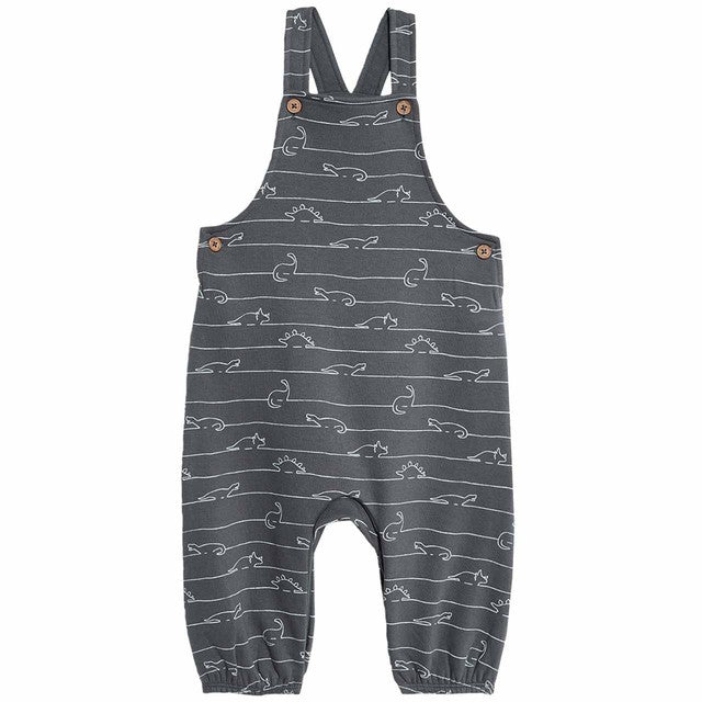 M&S Dino jersey dungarees with T-shirt set, Carbon 9-12 months, imported from the UK