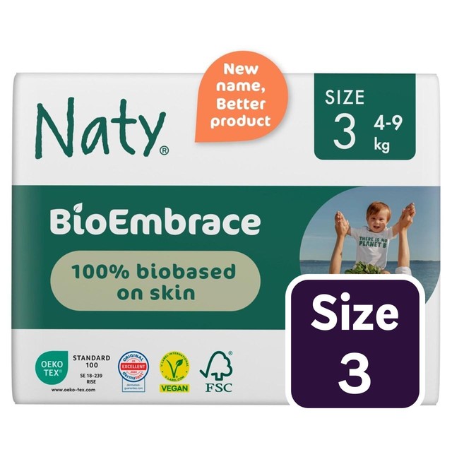Naty BioEmbrace nappies Size 3 (4-9kg), imported from the UK
