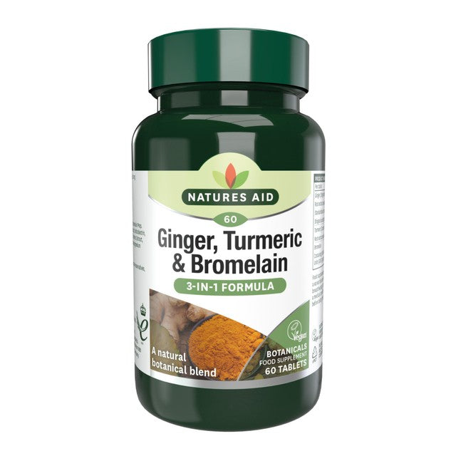 Natures Aid Ginger Turmeric Bromelain tablets 60 pack, imported from the UK