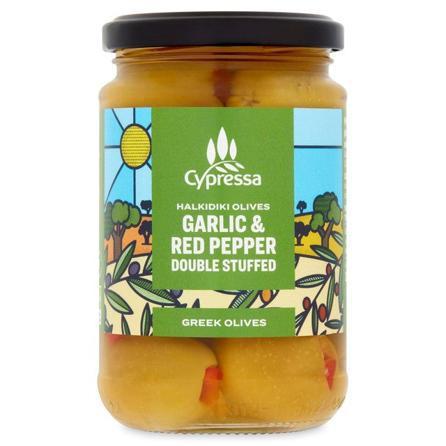 Cypressa Garlic Pepper Stuffed Halkidiki Olives 315g - British product
