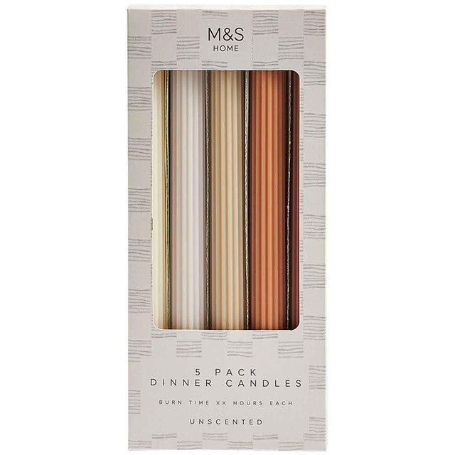 M&S ridged dinner candle neutral unscented pack of five, imported from the UK