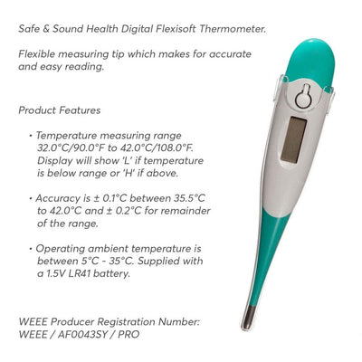 Thermomètre numérique à embout flexible pour usage oral, axillaire et rectal