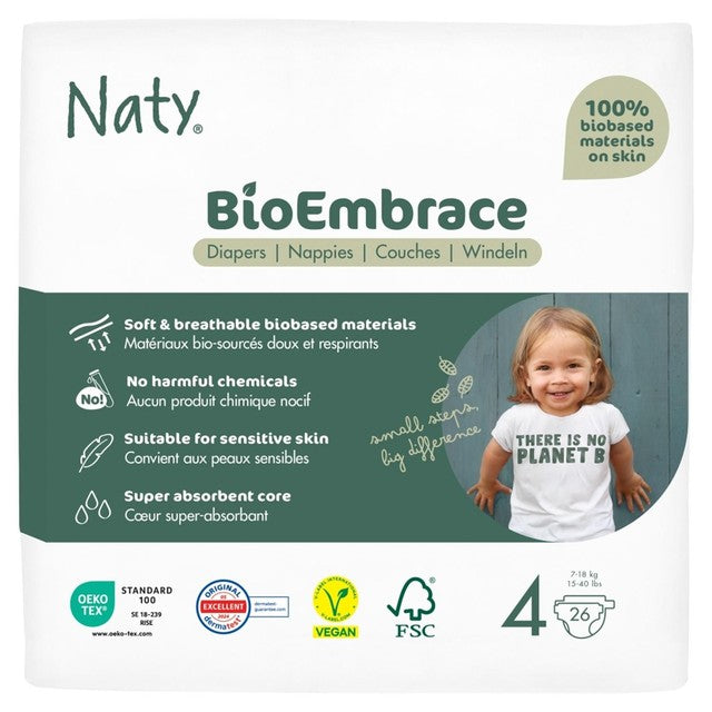 Naty BioEmbrace eco-friendly disposable nappies Size 4 (7-18kg), imported from the UK