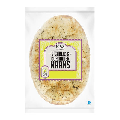 M&S Hvitløk & Koriander Naanbrød Pakke med 2