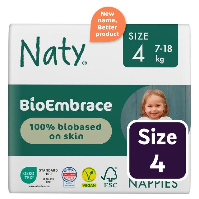 Naty BioEmbrace nappies Size 4 (7-18kg), imported from the UK