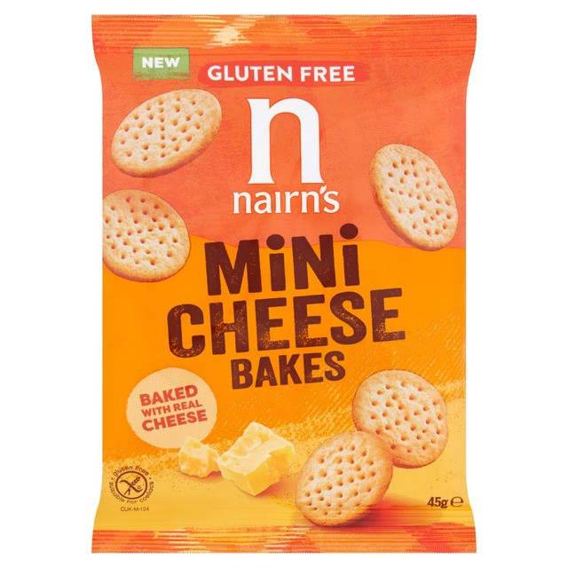 Nairn's Mini Cheese Bakes oat snacks 45g, imported from the UK