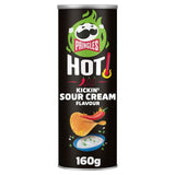 Pringles Hot Kickin' Sour Cream sharing crisps 160g, imported from the UK