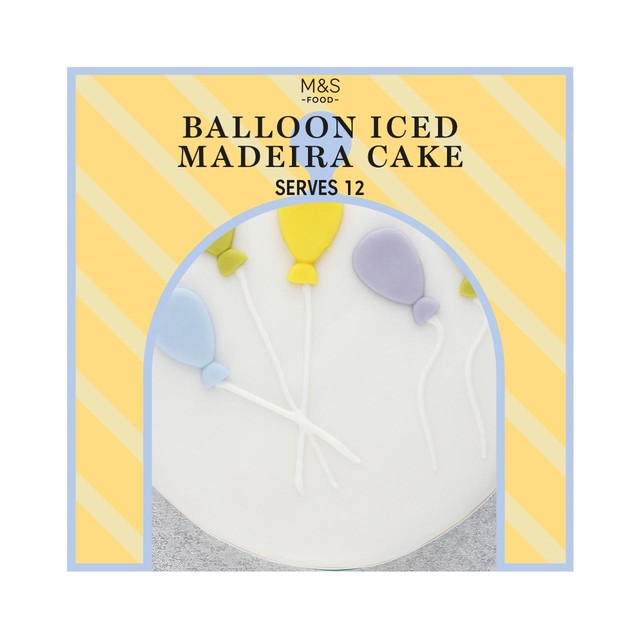 M&S Balloon Iced Madeira Cake 800g, imported from the UK