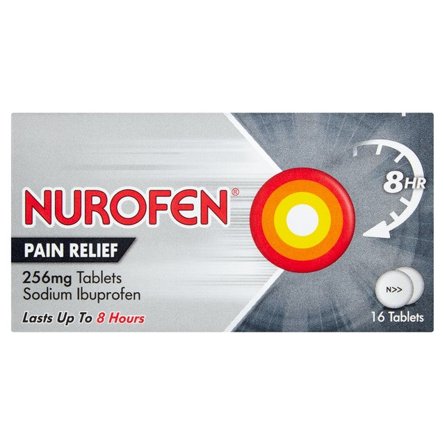 Nurofen pain relief ibuprofen 256mg tablets 16 pack, imported from the UK