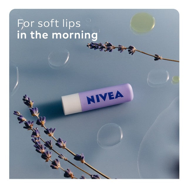 Nivea Overnight Lip Balm Lavender 4.8g, imported from the UK