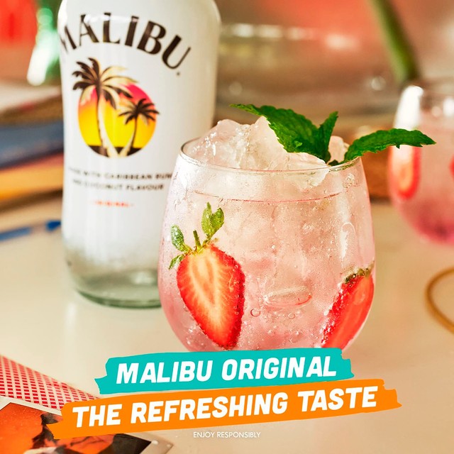 Malibu Original White Rum with Coconut Flavour 1L, imported from the UK