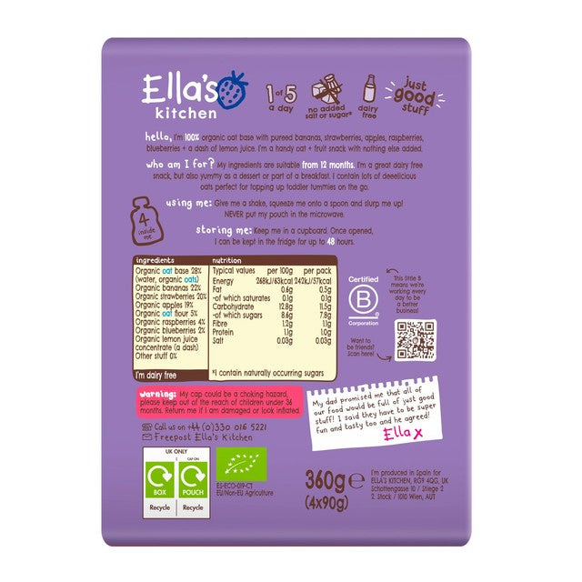Ella's Kitchen Oaty Berry Smoothie baby food pouch 4 x 90g - British product