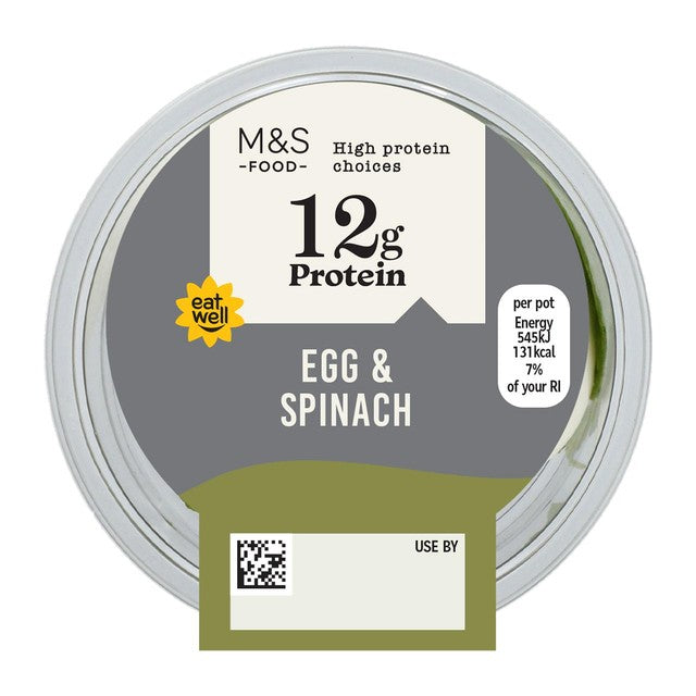 M&S Egg and Spinach snack pot 100g, imported from the UK