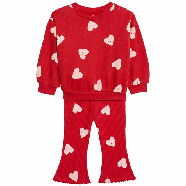 M&S heart sweat baby outfit red 6-9 months, imported from the UK