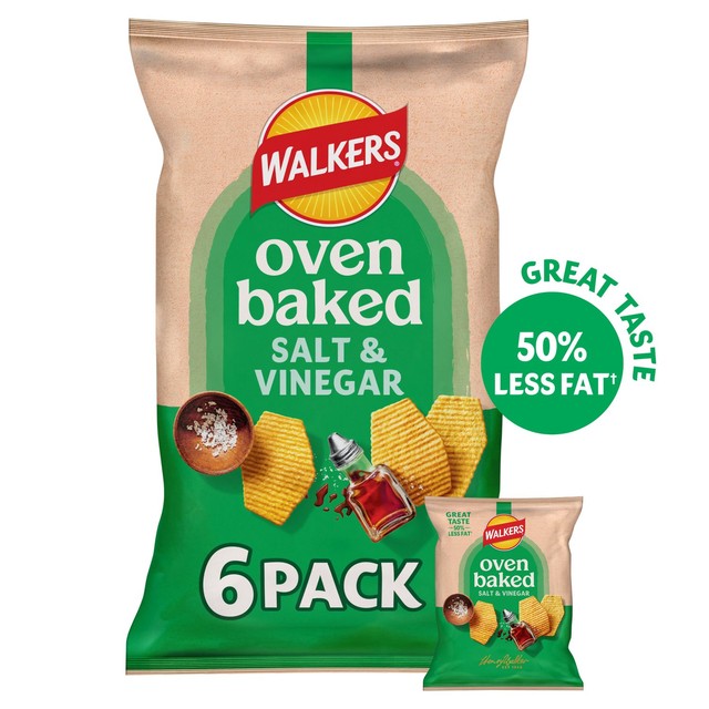 Walkers Baked salt and vinegar crisps 6 x 22g multipack (British brand)
