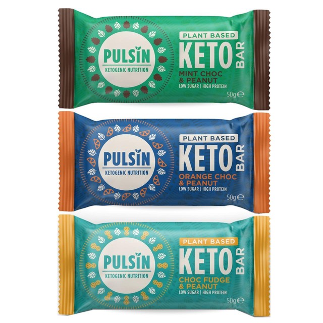 Pulsin Choc Mint Peanut Vegan Keto Bar 50g, imported from the UK