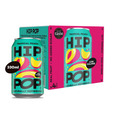 Hip Pop Tropical Peach & Mango kullsyreholdig fruktdrikk 4 x 330ml