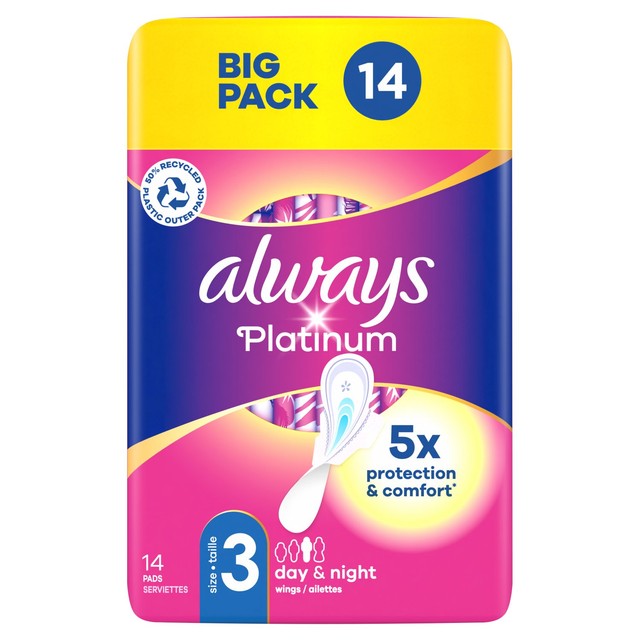 Always Platinum Day & Night Size 3 Sanitary Towels with wings - British product