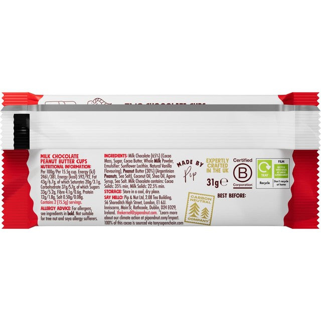 Pip & Nut Milk Chocolate Peanut Butter Cups 31g, imported from the UK