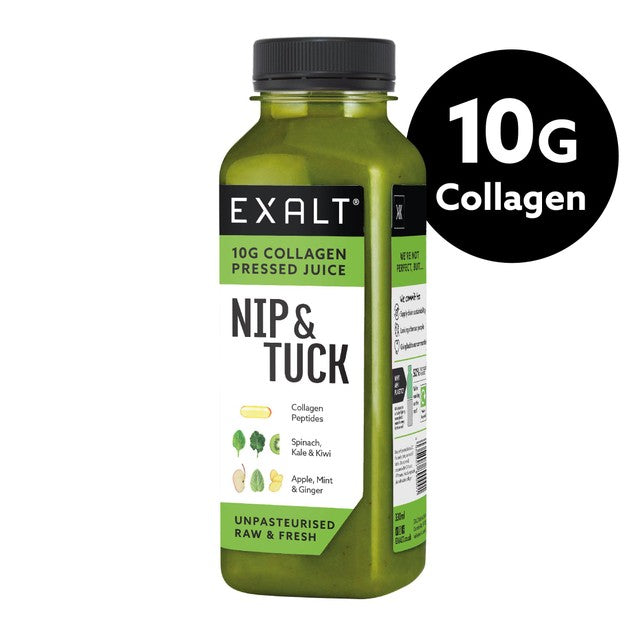 EXALT Nip & Tuck Green Juice with Collagen 330ml, imported from the UK